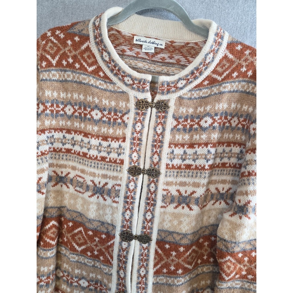 Telluride Clothing Co XL Nordic Fair Isle Wool Cardigan Sweater Metal Clasps